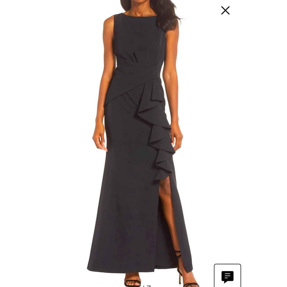 Eliza J Nordstrom Black Toe Dress Wedding Prom size 0 Ruffle Front Gown